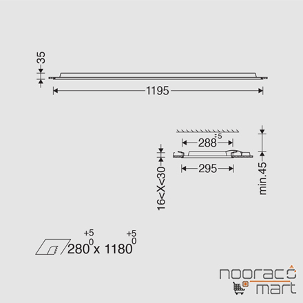 ابعاد پنل توکار 120*30 الگانس 33 وات مازی نور