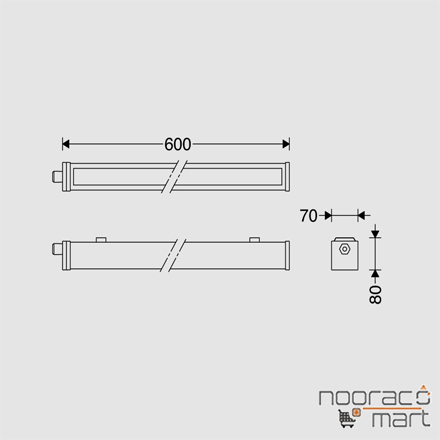 ابعاد چراغ خطی ضد نم و غبار سیلیوم 20 وات نامتقارن دو‌طرفه  مازی نور