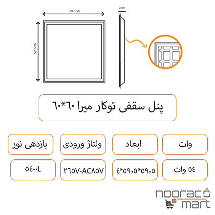 توضیخات پنل توکار میرا 60*60- 54 وات داتیس