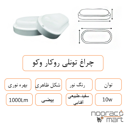 توضیحات چراغ تونلی روکار وکو بیضی 10 وات داتیس