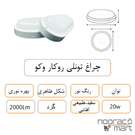 توضیحات چراغ تونلی روکار وکو گرد 20 وات داتیس