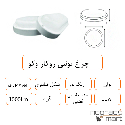 توضیحات چراغ تونلی روکار وکو گرد 10 وات داتیس